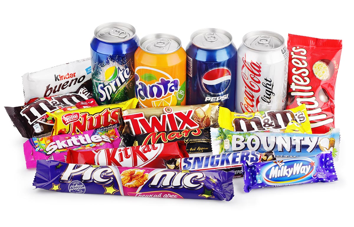 Large collection of junk food isolated on white